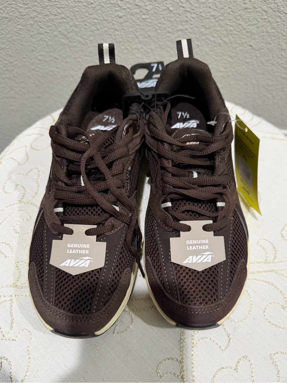 Avia Women's Dark Brown Mesh & Leather Lace-Up Sneakers